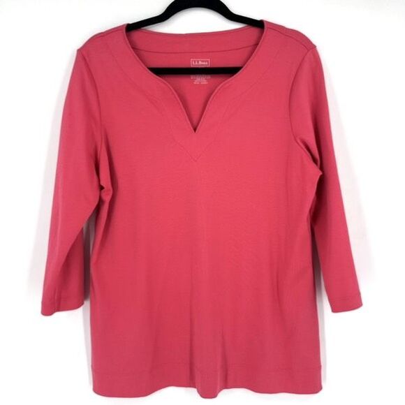 LL Bean‎ Women’s Supima Cotton Solid Raspberry Pink Shirt Top 3/4 Sleeve Large - Picture 1 of 10